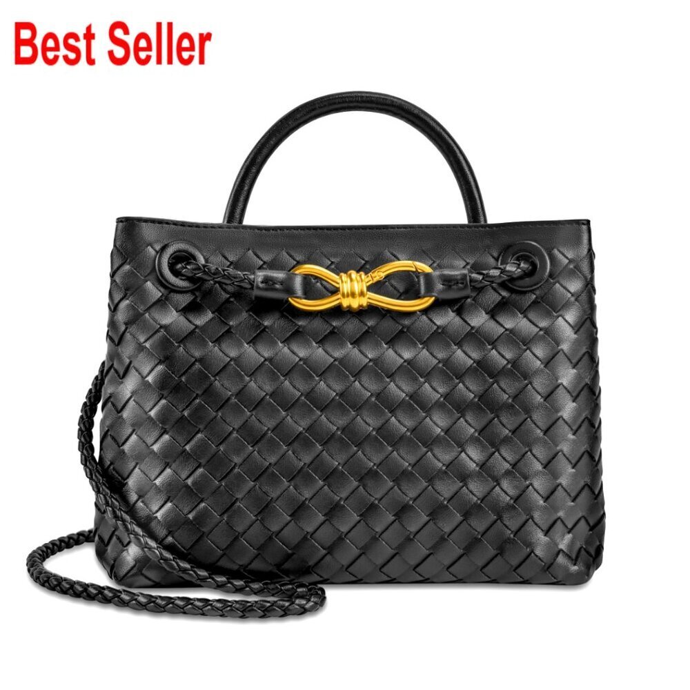 PU Leather Woven Tote Bag Top Handle Shoulder Handbag